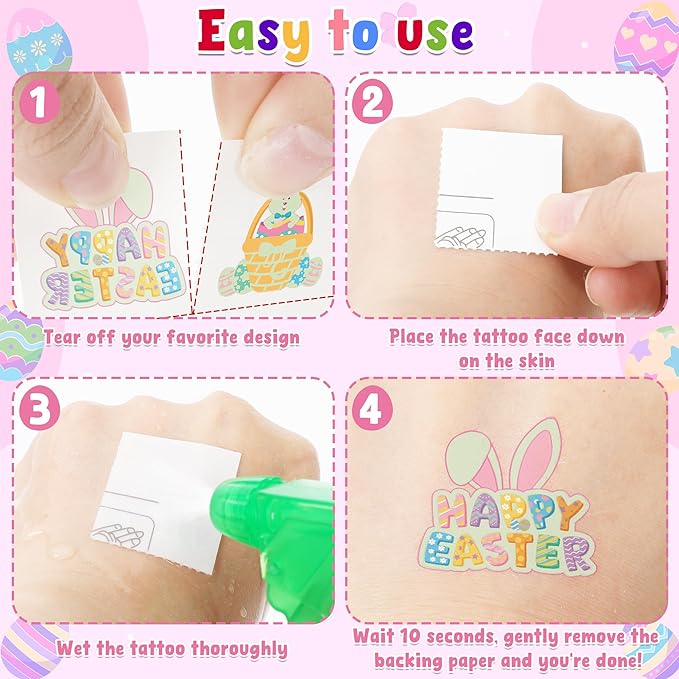 150 PCS Luminous Easter Tattoos, 25 Styles Glow Easter Stickers for Easter Basket Stuffers, Waterproof Easter Temporary Tattoos with Bunny Egg Chick for Easter Basket Filler Party Favors