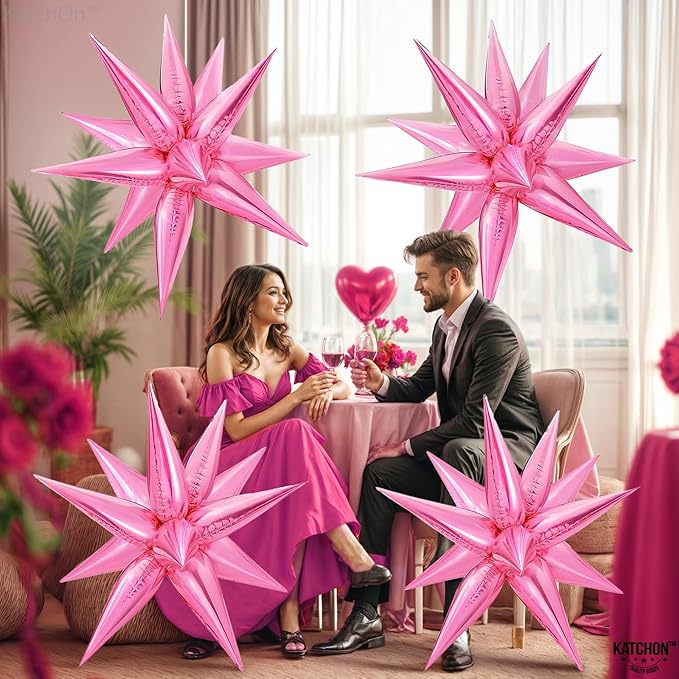 Katchon, Large Pink Star Balloons - 50 Pieces, 26 Inch | Pink Starburst Balloon | pink Spike Balloons for Baby Shower Decorations | Metallic pink Balloon for Bachelorette, Sweet 16 Party Deorations