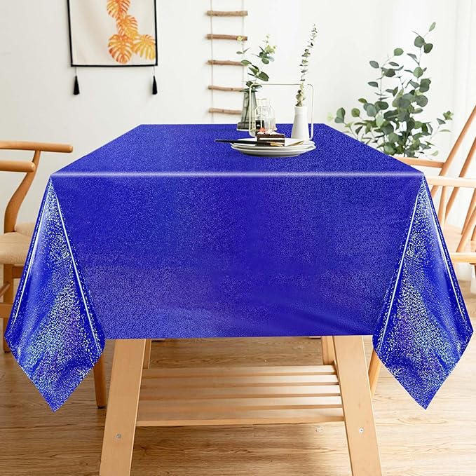 1 Pack Blue Iridescent Plastic Tablecloth Disposable 54 × 108 Inch Glitter Holographic Foil Table Cloth Plastic Laser Rectangle Table Cover for Birthday Wedding Disco Party