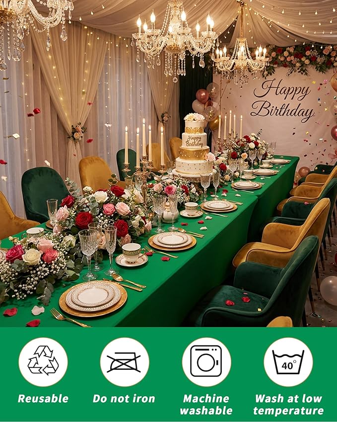 Fixwal 3 Pack Green Table Cloth for 6 Foot Rectangle Tables,Rectangular Tablecloths Stretch Spandex Fitted Table Covers 6 Ft for Parties, Trade Shows, Banquet, Buffet