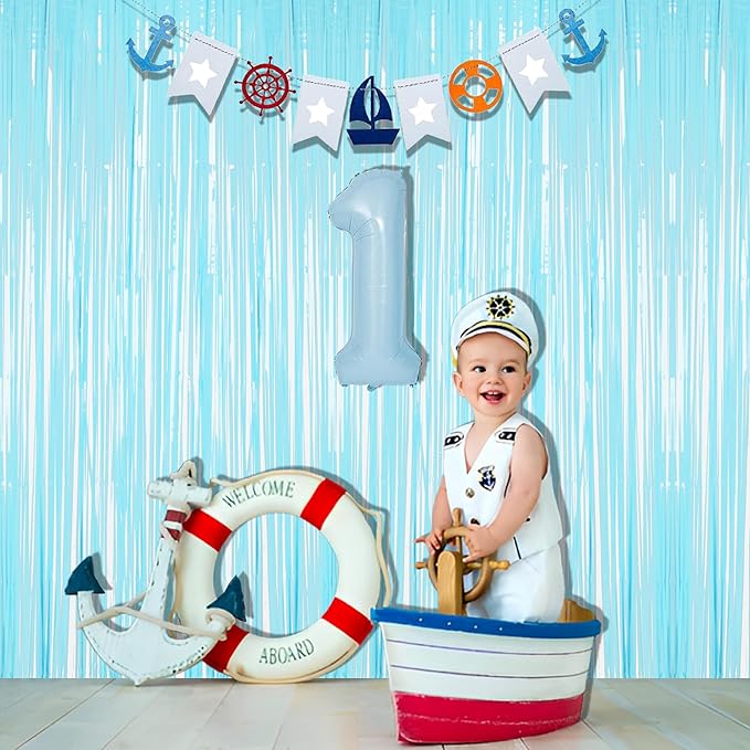 BRAVESHINE Fringe Curtains Backdrop - 2Pcs Pastel Blue Party Streamers Backdrop for Easter/Winter’s Snowflake/Frozen/Boy/Under Sea/Ocean/Shark/Mermaid/Bachelorette/Birthday Decorations
