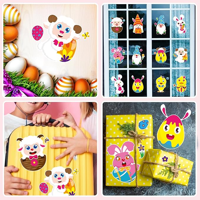 27 Sheets Easter Stickers Easter Gifts for Kids Toddlers Make Own Face Gnome Bunny Sheep Rabbit Colored Egg Chicks School Game Activities Party Favor Supplies