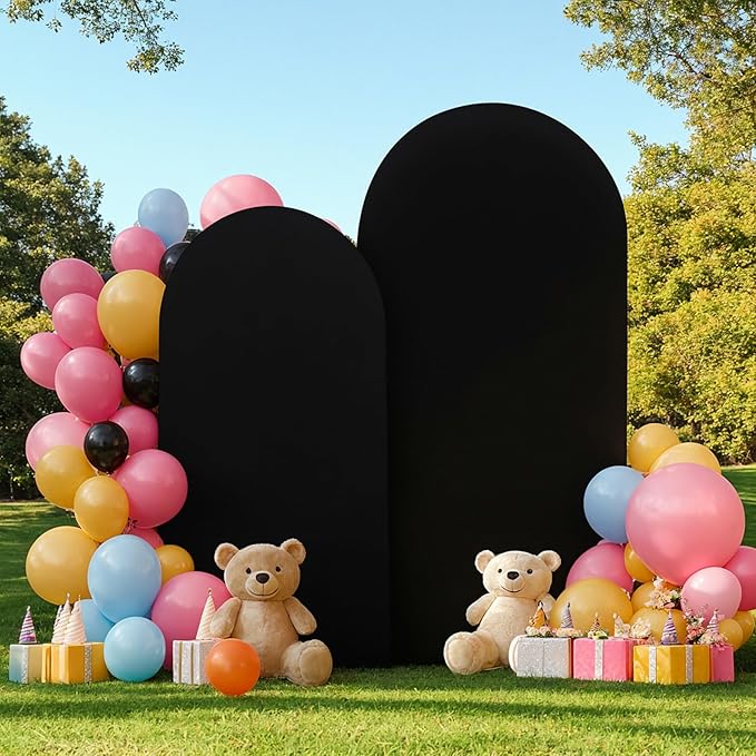 Set of 2 Arch Backdrop Covers - 6.6FT, 5FT Black Spandex Fitted Wedding Arch Stand Covers Round Top Chiara Stretchy Arch Backdrop Cover for Wedding Birthday Party Decoration
