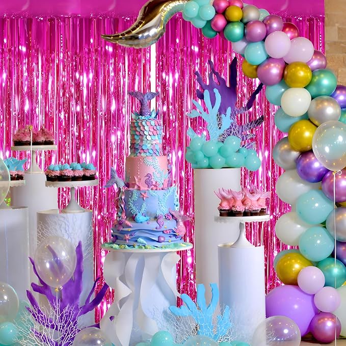 Valentines Day 2 Pack 3.3 * 8.3 ft Foil Curtain Metallic Tinsel Fringe Curtains Photo Booth Props Backdrop for Birthday Wedding Engagement Baby Shower Christmas Holiday Celebration Partyl,Hot Pink
