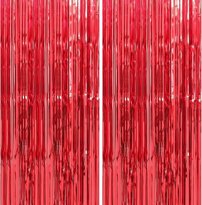 Crosize 4 Pack 3.3 x 9.9 ft Red Foil Fringe Curtains Party Decorations, Bachelorette Valentines Day Party Decorations, Tinsel Curtain Backdrop for Parties, Door Streamer for Birthday Decoration