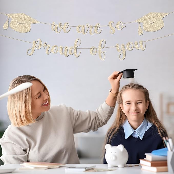 2025 Graduation Decorations - 9 ft Pre-Strung We Are So Proud of You Banner, Congrats Grad Sign, Graduation Party Decorations for Elementary, 5th Grade, 8th Grade, High School, College