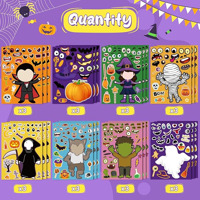 OHOME Halloween Party Favors - DIY Crafts Stickers for Kids | Kids Halloween Games Toys Gifts Treats Decorations Activities Party Supplies(24 Sheets)