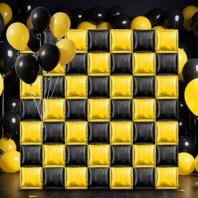 50 PCS Black and Gold Square Foil Balloons Wall Backdrop 19 Inch DIY Reusable Mylar Balloons Tunnel Garland Arch Kit for Graduation 2026, Retirement, Birthday, Anniversary Party Decorations