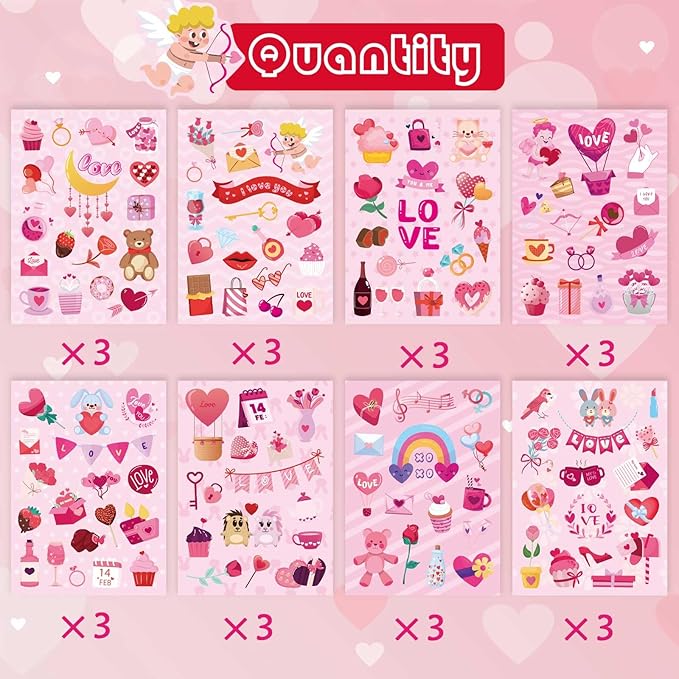 381PCS Valentine Stickers for Kids - Love Stickers Heart Stickers Valentines Day Craft Activities Party Favors Supplies Valentines Day Gift
