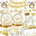 Engagement Party Decorations, Happy Engagement Banner Ring Foil Balloons He Asked She Said Yes Disposable Dinnerware with 2 Pcs Waterproof Engaged Tablecloth Wedding Proposal Decorations Party Decor