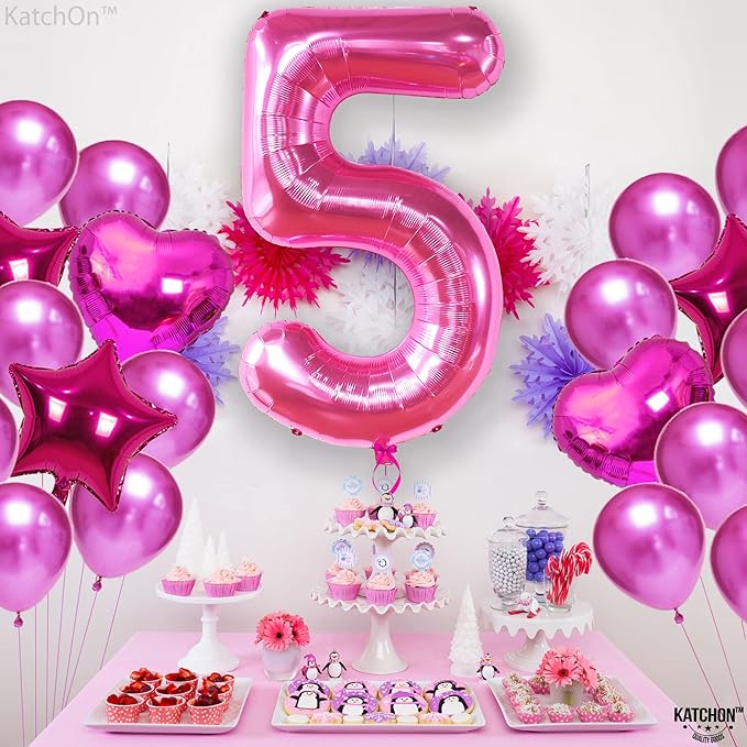 KatchOn, Giant Hot Pink 5 Balloon Number - 40 Inch | 5th Birthday Balloons For 5th Happy Birthday Decorations | Five Number Balloons For Pink Party Happy Anniversary Decorations