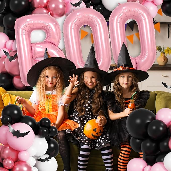 Biapian 40 Inch Halloween Boo Balloons, Giant Pink Boo Balloon Banner Set, 3 Pcs Psatel Foil Boo Letters Balloons Bunting Kit for Girls Horror Spooky Theme Halloween Birthday Party Decoration