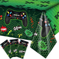 Tatuo 3 Pcs Video Game Table Cover, Game Theme Birthday Decoration Plastic Table Cloth Party Supplies for Boys Girls Kids Player Geek Party Decorations, 54 x 108 Inch (Green)