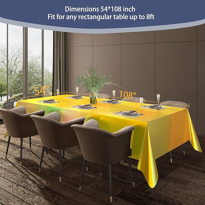 4 Pack Iridescent Plastic Tablecloths Disposable Table Cover Sparkly Foil Table Cloth for Rectangle Tables Party Decorations Birthday Princess Bridal Wedding Christmas Gold, 54 x 108 Inch