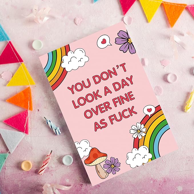 Funny Birthday Card for Her, Happy Birthday Gift for Wife Girlfriend, Rainbow Mushroom Bday Cards for Friend...