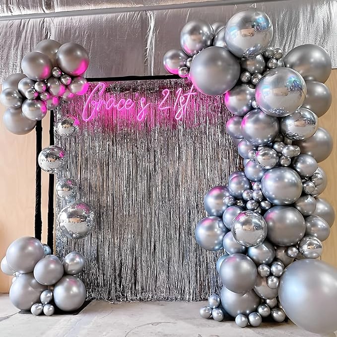 105pcs Metallic Silver Balloons 12inch Party Latex Balloons for Birthday Graduation Baby Shower Wedding Anniversary New Year Party Decorations