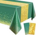 Irenare Tablecloth and Sequin Table Runner Set Polka Dots Confetti Table Cover Dining Plastic Tablecloths Glitter Decorations for Birthday Wedding Anniversary Party Supplies(Green, Gold,2 Pcs)