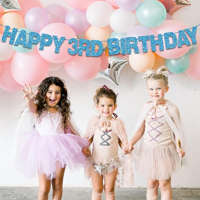 BEISHIDA 116 PCS A-Z DIY Letter Banner Kit Make Your Own Banner Glitter Sky Blue Including 111 Letters and Numbers 3 Rope and 2 Threading Device,Customized for Birthday Graduation Wedding Party Decor