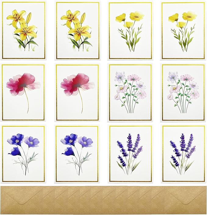 Birthday Cards Pack of 12,Birthday Cards Bulk for Women Men Kids Assorted Birthday Greeting Cards for Kids Assortment, 12 Card with Envelopes (Colorful Flowers)