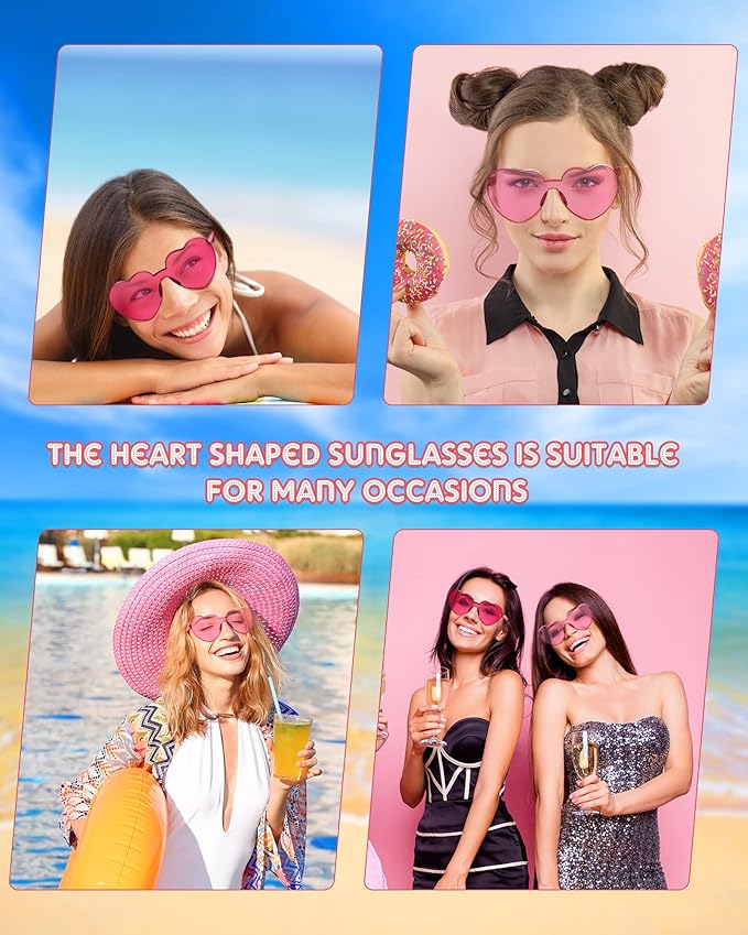 Frienda 8 Pairs Heart Shaped Sunglasses for Women Rimless Heart Glasses Candy Color Sunglasses for Party Favor