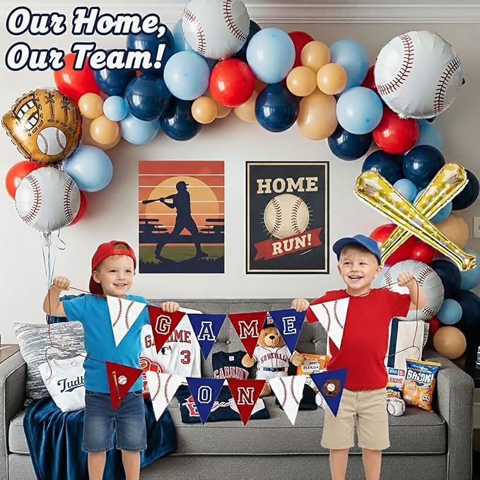 Baseball Balloon garland kit 170pcs Navy Blue Red White and Diy large Starburst Baseball bat glove balloons fot Sport theme Party Rookie Year 1st Birthday decorations