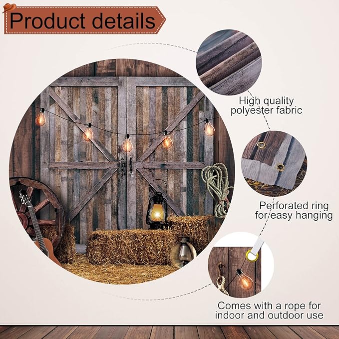 Moukeren 6.6 x 9.2 ft Western Party Backdrop Western Cowboy Party Decoration Wild West Decor Wooden House Barn Photo Background for Birthday Wedding Supply