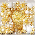 White and Gold Balloon Arch Garland Kit 153pcs with Star, 22 18 12 10 5in Different Size White Metallic Gold Confetti Latex Balloons for Birthday Anniversary Wedding Baby Shower Decoration