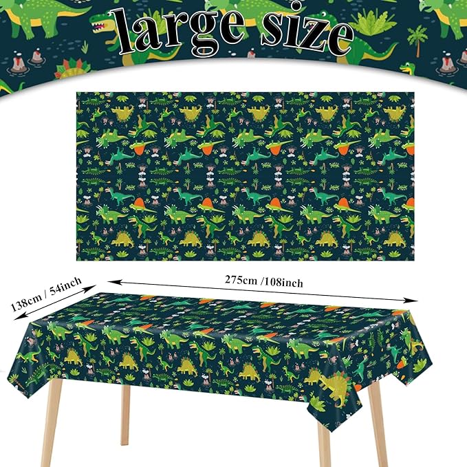 Tevxj 3 Pieces Dinosaur Plastic Tablecloth Dinosaur Birthday Party Plastic Table Covers for Boy Birthday Baby Shower Party Decorations Supplies 54X108inch