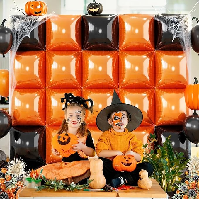 Black Orange Square Foil Balloons, 25PCS Double Sided Metallic Orange and Black Square Balloons Backdrop Wall Tunnel Arch Kit for Basketball Theme Boys Men Birthday Halloween Party Background Decor