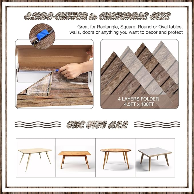 Tiamon 1 Roll Western Party Tablecloth Western Cowboy Party Table Cover Cowboy Theme Plastic Tablecloth Wild West Wood Grain Table Cover for Birthday Baby Shower Decor (54 Inch X 100ft)