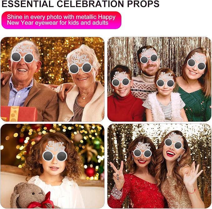 Happy New Year Metallic Glasses Shiny 2026 Party Eyeglasses for Adults & Kids Fun NYE Accessories & Photo Booth Props