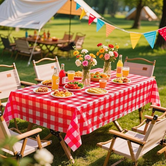Kesfey Red and White Checkered Tablecloths 3 Packs Red Gingham Plastic Table Cloths 54 X 108 Inches Disposable Waterproof Party Picnic Table Covers Rectangle Checkered Tablecover for Birthday Decor