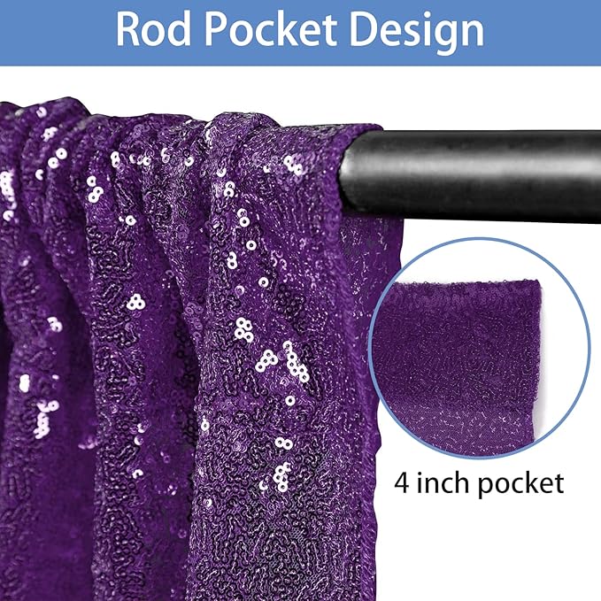 Hahuho Purple Sequin Backdrop Curtain, 2PCS 2FTx8FT Glitter Backdrop Curtain for Parties, Christmas, Wedding, Party Decoration（2 Panels, 2FT x 8FT, Purple