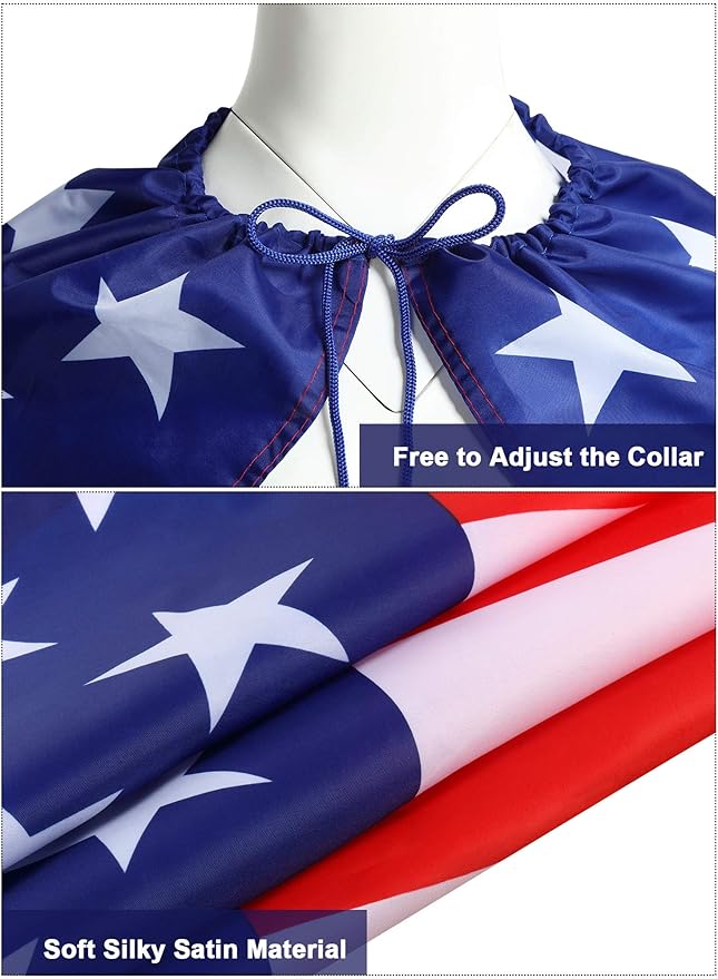Frienda 250 Year American Flag Costume Cape, Retro 80's USA Sunglasses and Flag Headband for 250th Anniversary 4th of July
