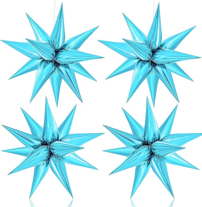 KatchOn, Light Blue Star Cones, 26 Inch - Pack of 50, Turquoise Starburst Balloon for Winter Decorations, Baby Shower, Christmas, Unisex, Number of Pieces 62