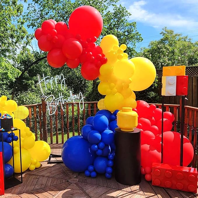 Red Blue Yellow and Gold Balloons Arch Kit 144pcs Carnival Circus Balloon Garland with Confetti Latex Balloons for Baby Shower Wedding Birthday Video Game Cartoon Theme Party Decorations