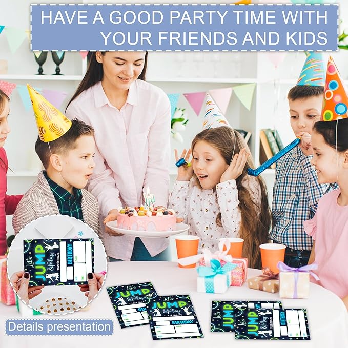 Trampoline Park Birthday Invitations, Glow Trampoline Party Neutral Invites, Neon Bounce House Party Invitation Cards for Boys & Girls, 4 x 6 20 Count with Envelopes