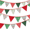 GCQQ Christmas Pennant Banner - 40FT Red Green Cotton Merry Christmas Party Banners Vintage 42pcs Fabric Holly Garlands Bunting Indoor for Xmas Home Outside Decorations