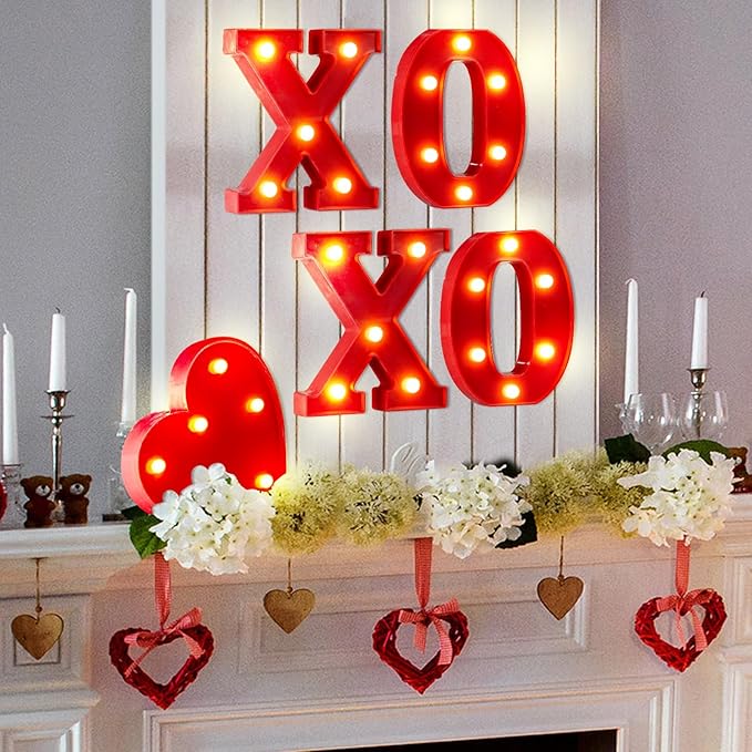 VIHOSE Valentine's Day LED Letter Lights Sign Table Decoration Light up Letters Battery Powered for Home Bars Party Bedroom Tabletop Decoration Valentine's Gift