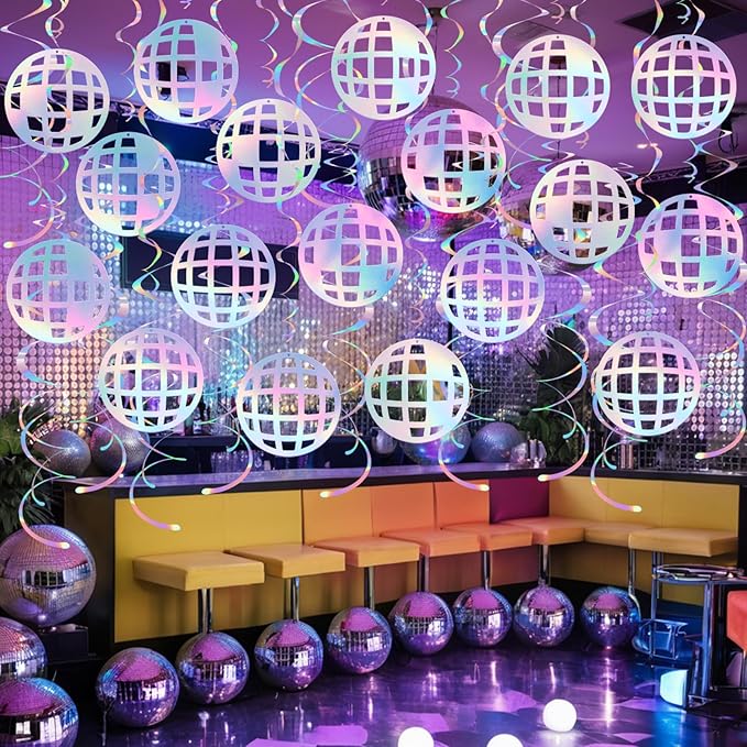 Disco Ball Hanging Swirls, 48Pcs 70s Disco Party Swirl Ceiling Decorations Colorful Disco Ball Ceiling Streamer for Hippie 1970s Party Birthday Supplies