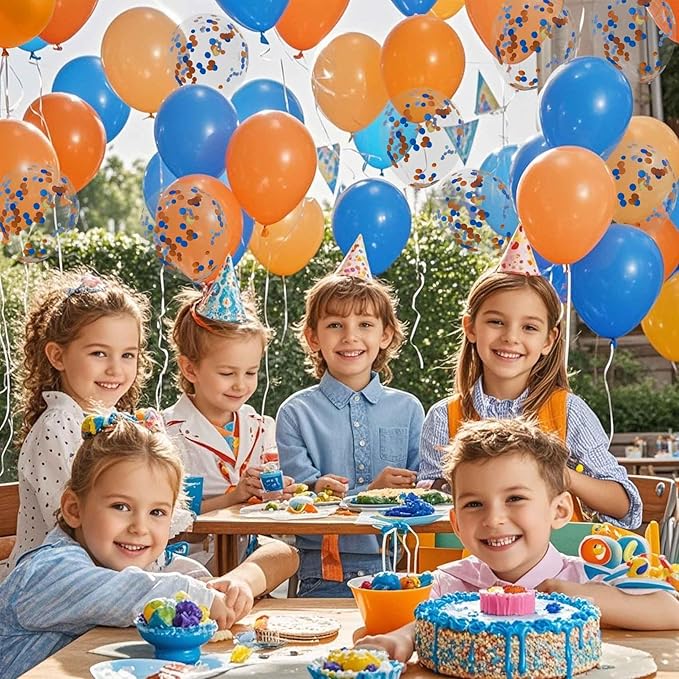 Orange Blue Balloons with Confetti Balloons 12 inch Latex Balloons 80 Pcs for Wedding Birthday Baby Shower Patriotic Themed Party Decorations