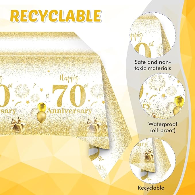 41PCS 70th Anniversary Decorations Cheers to 70 Years Disposable Tableware Including Plates Napkins Tablecloth for Men Women 70th Birthday Anniversary Party Supplies, 102-25