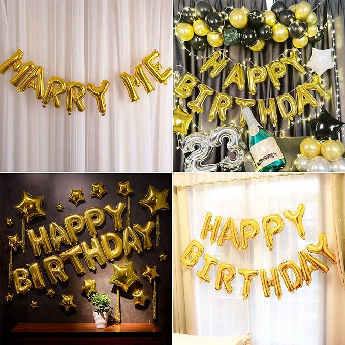 2 Set 52Pcs Gold Alphabet A-Z Letter Balloons 16in Balloon Foil Letter Decorations Party Decor Gold Letter Balloons Alphabet A-Z Party Supplies