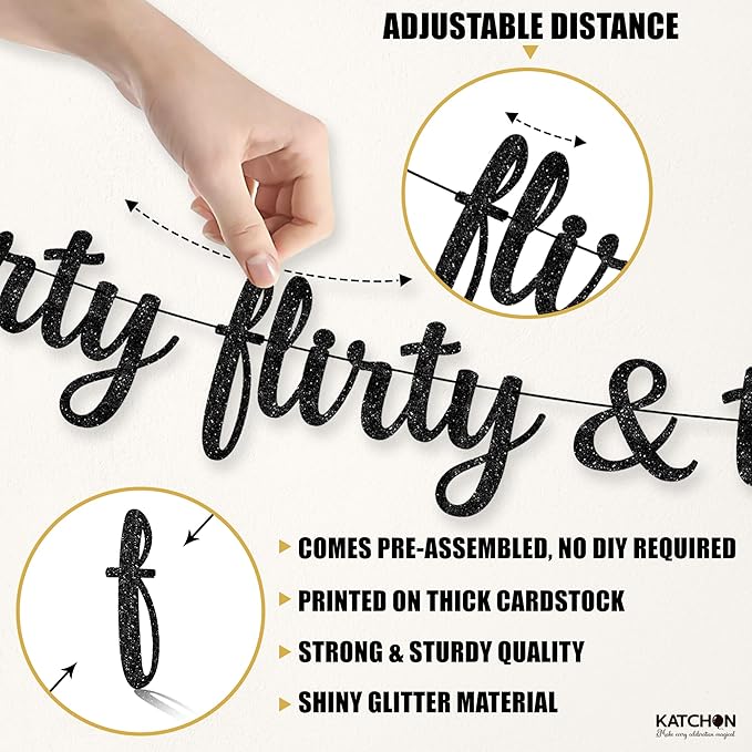 KatchOn, Glitter Thirty Flirty & Thriving Banner - 10 Feet | 30th Birthday Decorations for Her, Him | 30th Birthday Party Decorations for Women | Talk Thirty to Me banner, Black 30th Birthday Banner