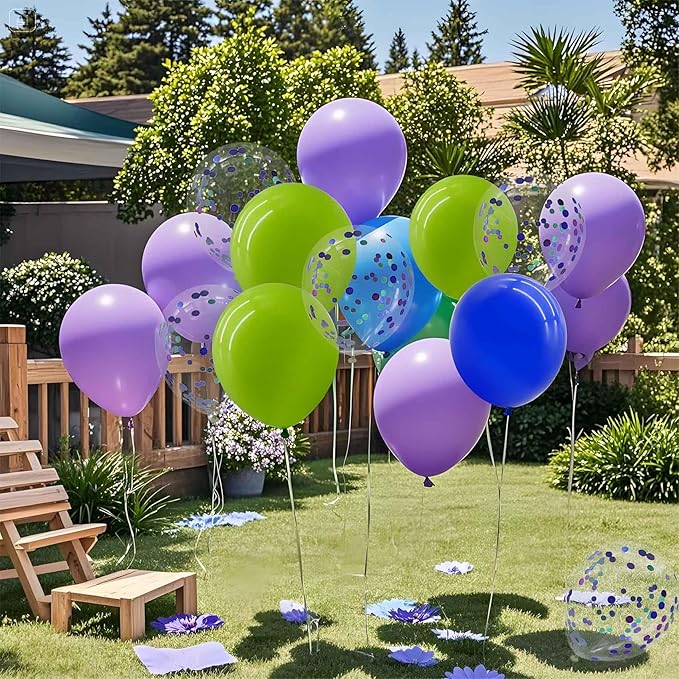 Purple Green and Blue Balloons with Confetti Balloons 12 inch Latex Balloons 80 Pcs for Wedding Birthday Baby Shower Patriotic Themed Party Decorations