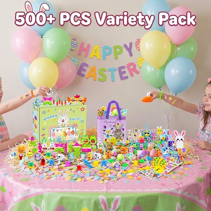 500 PCS Easter Eggs Fillers, Easter Party Favors for Kids Easter Basket Stuffers Fidget Toys Bulk, Classroom Prize Easter Gifts Treasure Box Toys Birthday Goodie Bag Stuffers