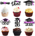 24 Pack 2026 Congrats Grad Cupcake Toppers Set, Graduation Cupcake Decor, Class of 2026 Cupcake Picks for Senior High School College Grad Party Decorations Supplies(Black with Purple) A