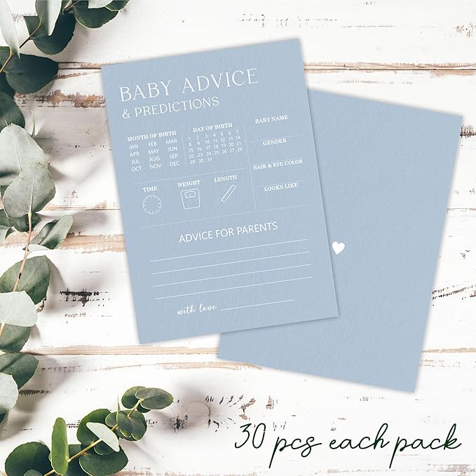 Baby Shower Game Kits - Minimalism Baby Prediction & Advice - Mist Blue - 30 Game Cards Included, Gender Reveal, Baby Announcement, Party Favor & Decor - B02