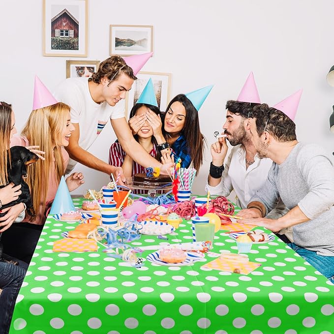 2 Pieces Lime Green Polka Dot Rectangle Tablecloth - 54x72“ Decorative & Stain Resistant Table Cloth with Polka Dot Pattern, Table Cover for Dining Table, Buffet, Wedding, Camping, Party & Wedding