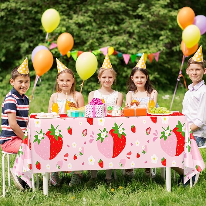 WNINK 3 Pack Strawberry Tablecloths Strawberry Berry Sweet One Table Covers for Birthday Party Decoration Berry Sweet Baby Shower Party Supplies 54" x 108"